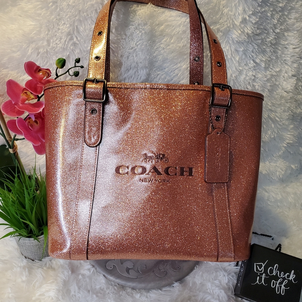 RARE Coach Light Copper Glitter Ferry Tote